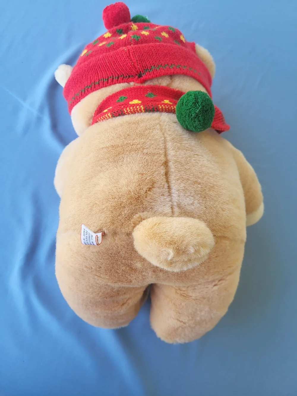 Harrods Tan Plush Teddy Bear with Red and Yellow Knit Hat & Scarf
